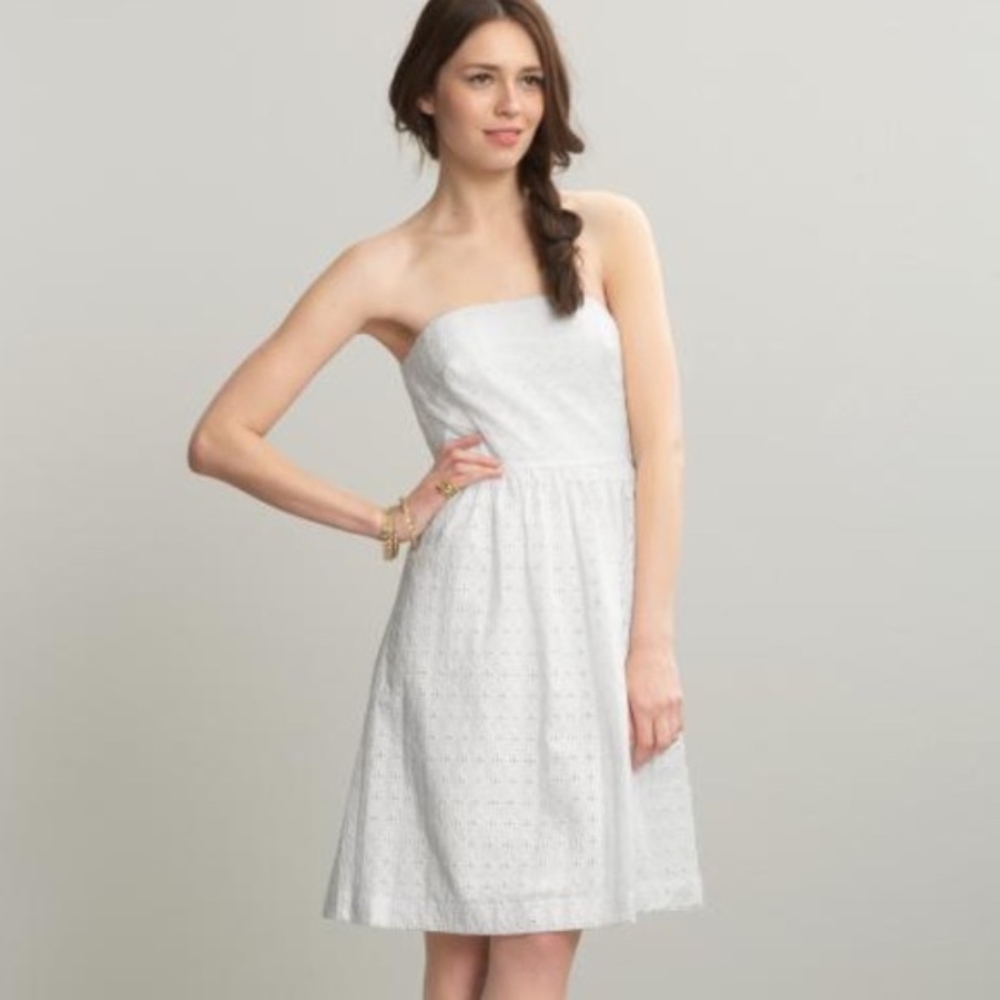 White Strapless Eyelet Dress
